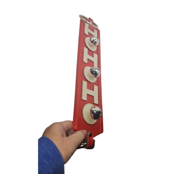 Christmas Door Hanger 21" Red Faux Leather HoHoHo Spellout‎ Silver Jingle Bells - Picture 7 of 10